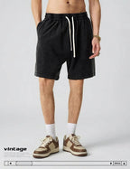 Herren-Workout-Shorts aus gewaschener Baumwolle mit Taschen