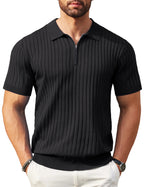 Men's Premium Ribbed Knit Zip Polo Shirt
