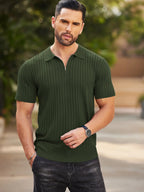 Men's Premium Ribbed Knit Zip Polo Shirt