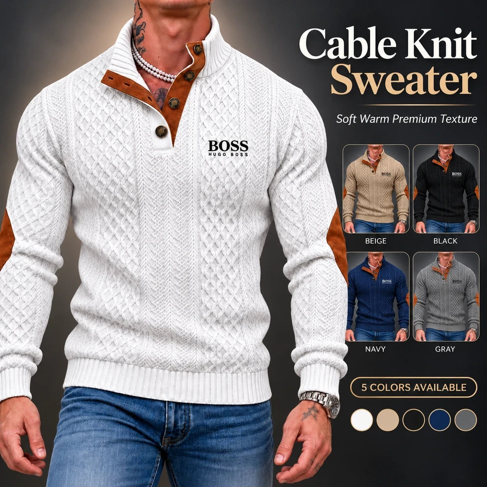 Men's Heritage Textured Knit Sweater with Button Neck