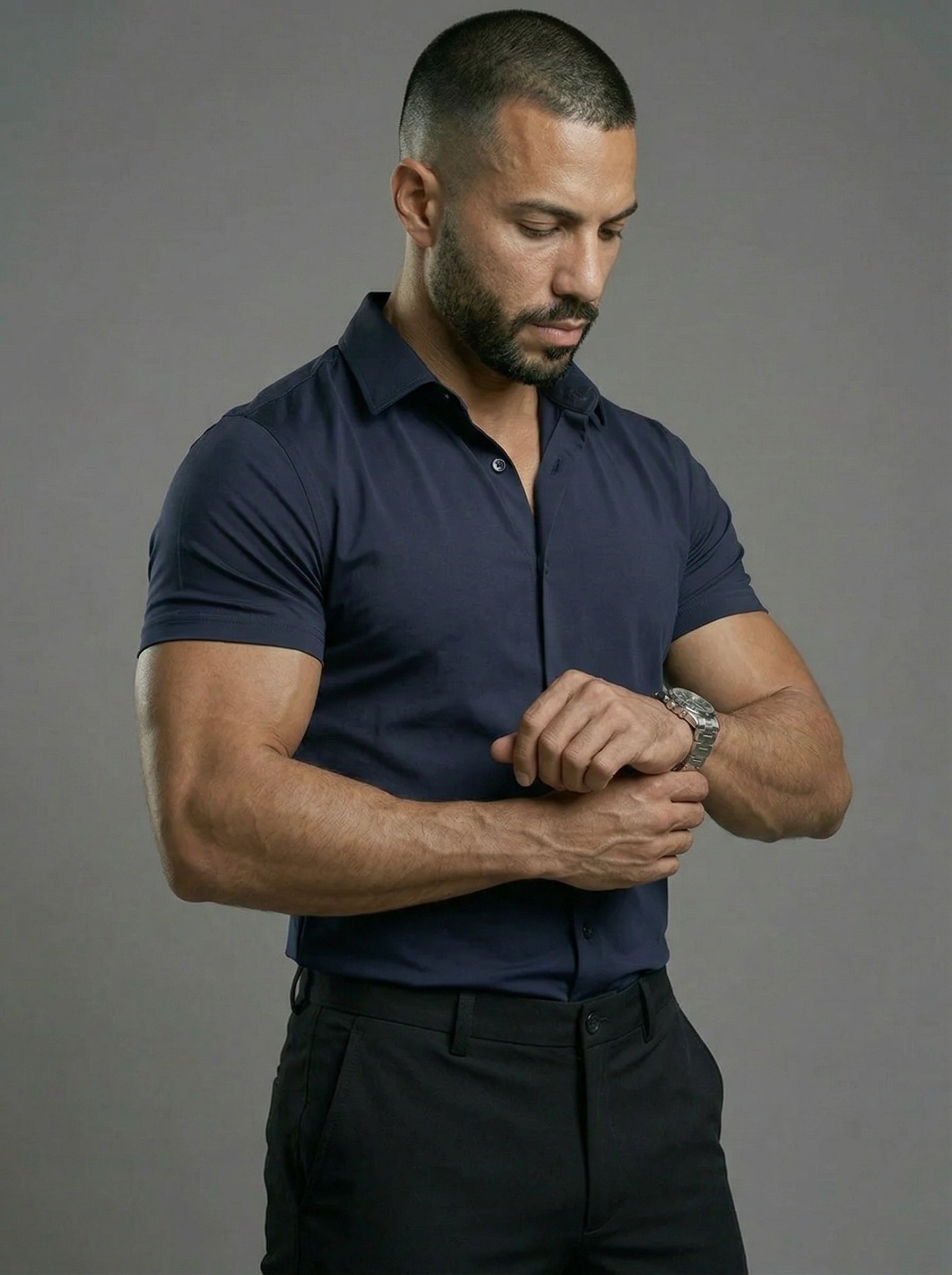 Short Sleeve Muscle Dress Shirt - Stretch Fit