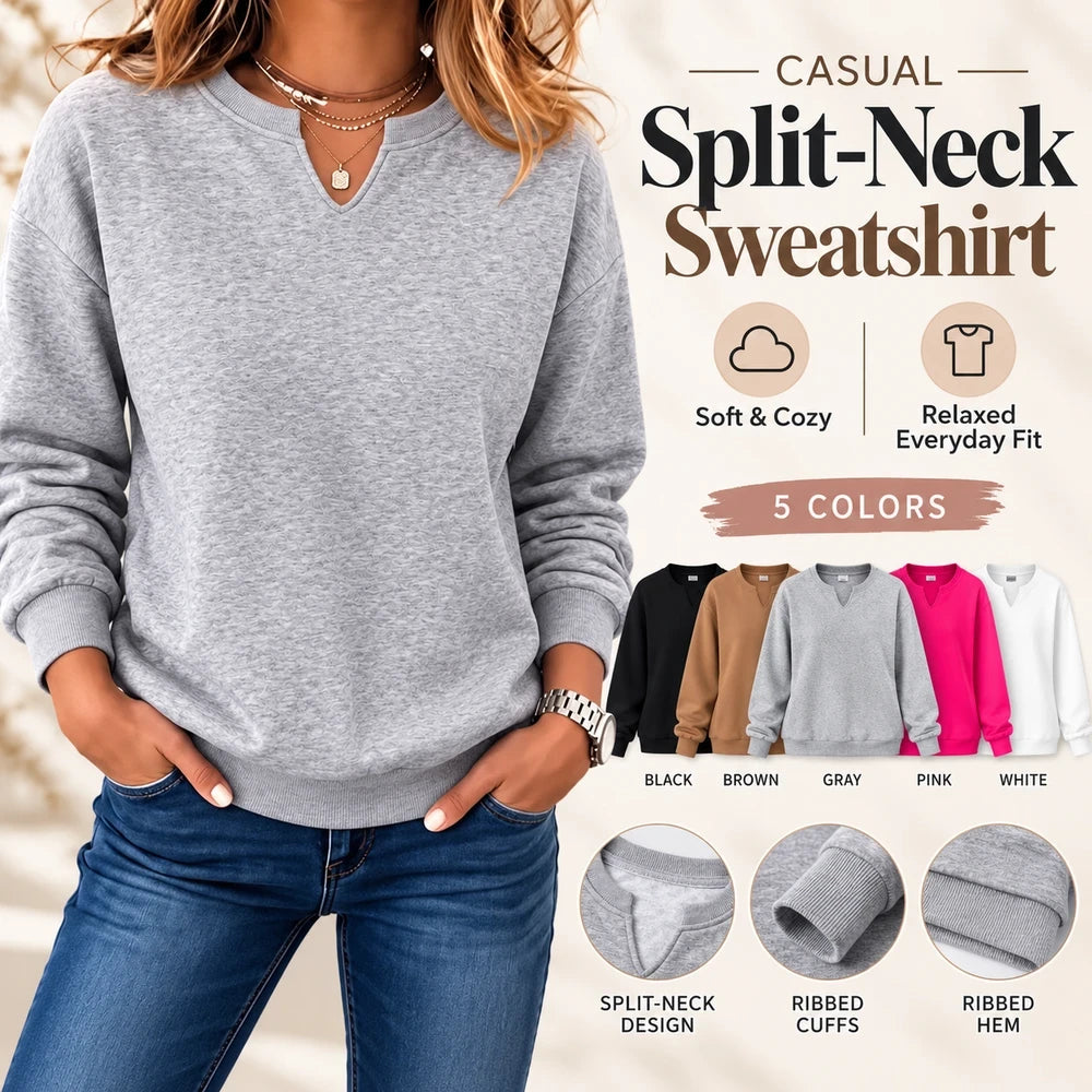Cotton V-Neck Pullover Sweatshirt