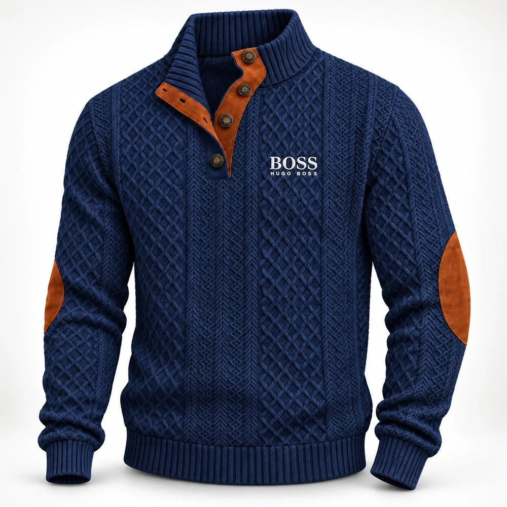 Men's Heritage Textured Knit Sweater with Button Neck
