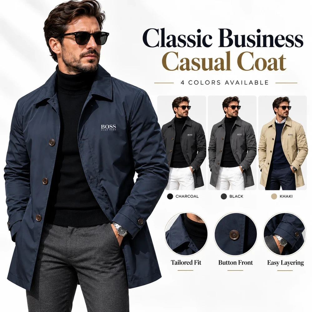Men's Classic Button-Front Collared Coat – Timeless Everyday Style