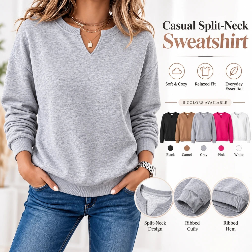 Cotton V-Neck Pullover Sweatshirt