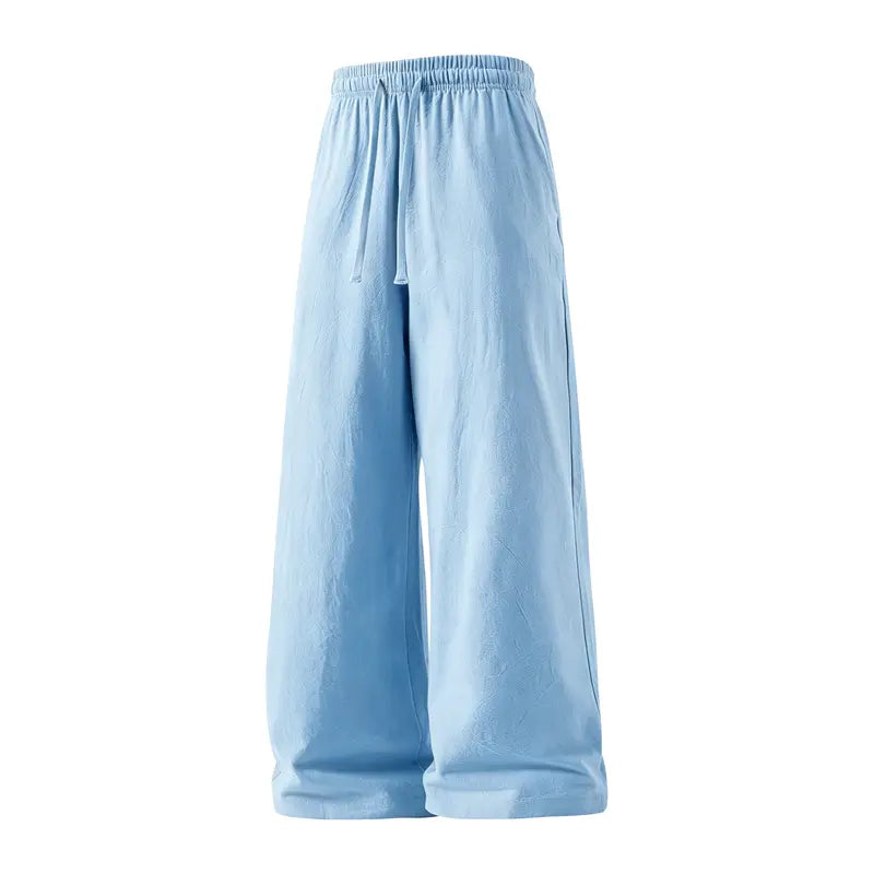 Pantalones ligeros de lino y algodón con cintura de cordón