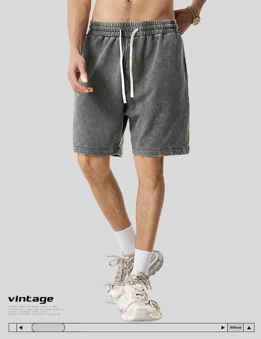 Herren-Workout-Shorts aus gewaschener Baumwolle mit Taschen