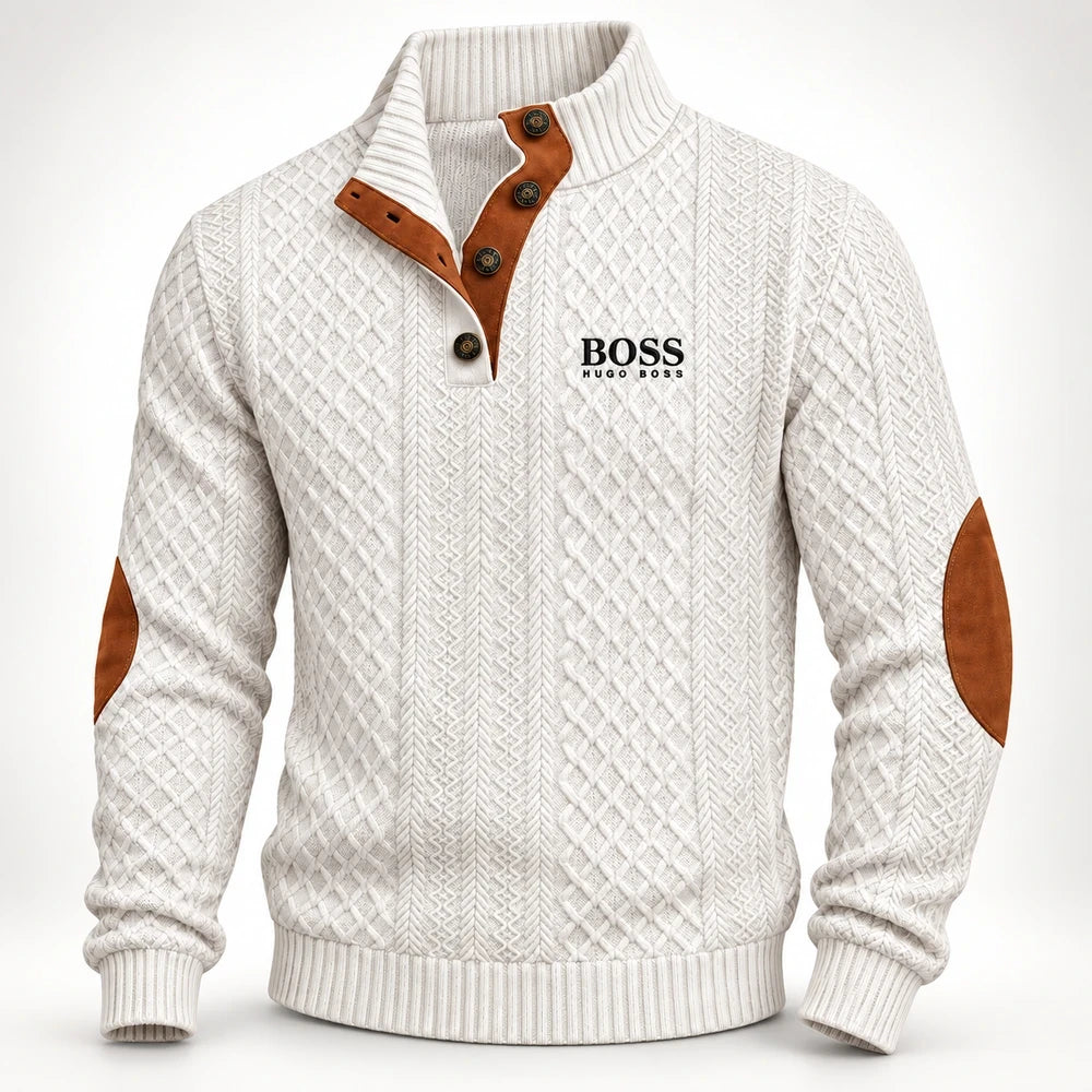 Men's Heritage Textured Knit Sweater with Button Neck