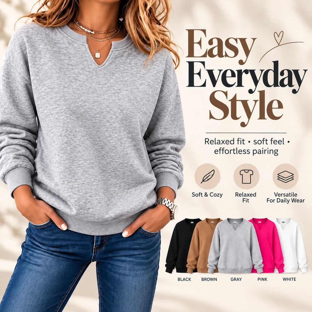 Cotton V-Neck Pullover Sweatshirt