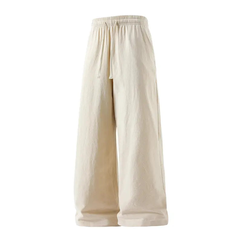 Pantalones ligeros de lino y algodón con cintura de cordón