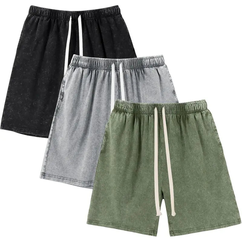 Herren-Workout-Shorts aus gewaschener Baumwolle mit Taschen