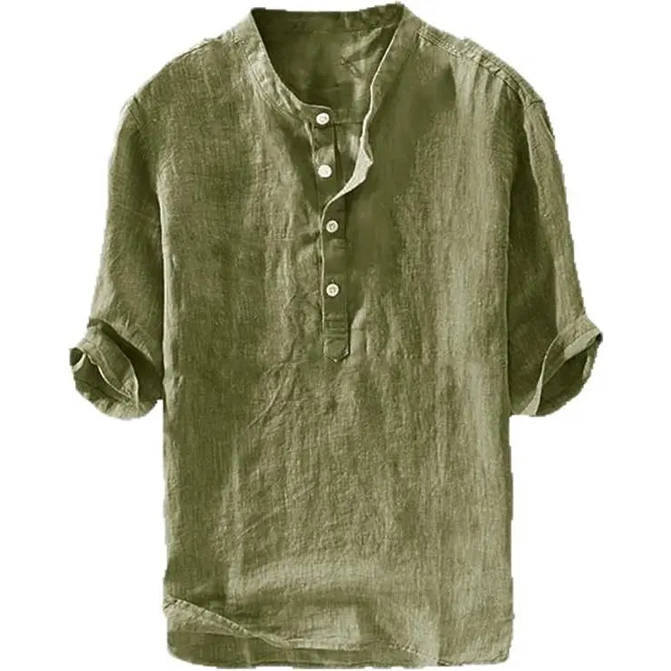 Camisa de lino para hombre - Algodón casual de manga 3/4