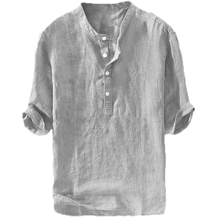 Camisa de lino para hombre - Algodón casual de manga 3/4