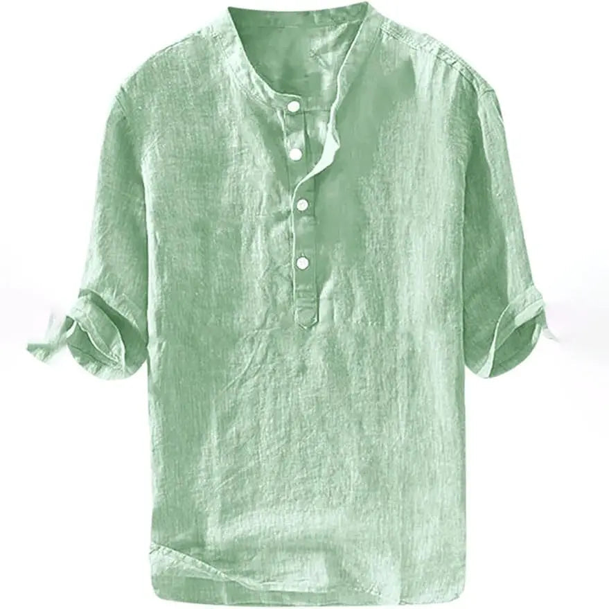 Camisa de lino para hombre - Algodón casual de manga 3/4