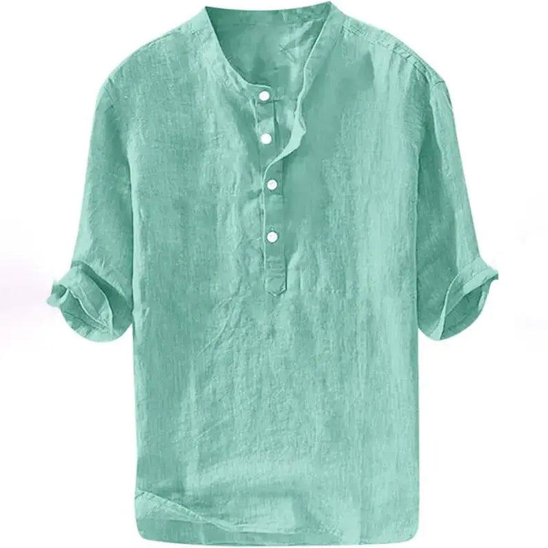 Camisa de lino para hombre - Algodón casual de manga 3/4