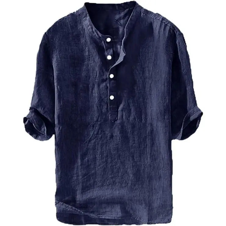 Camisa de lino para hombre - Algodón casual de manga 3/4