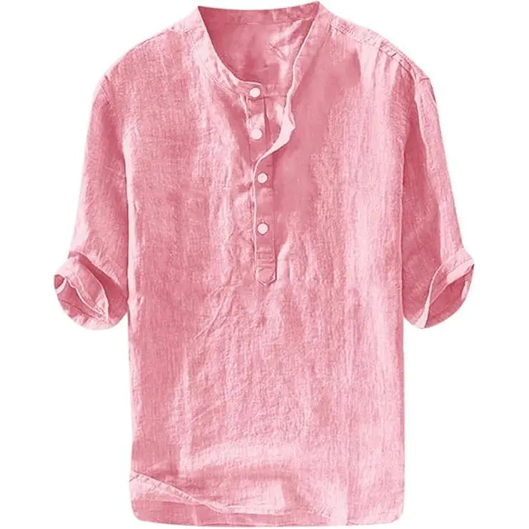Camisa de lino para hombre - Algodón casual de manga 3/4
