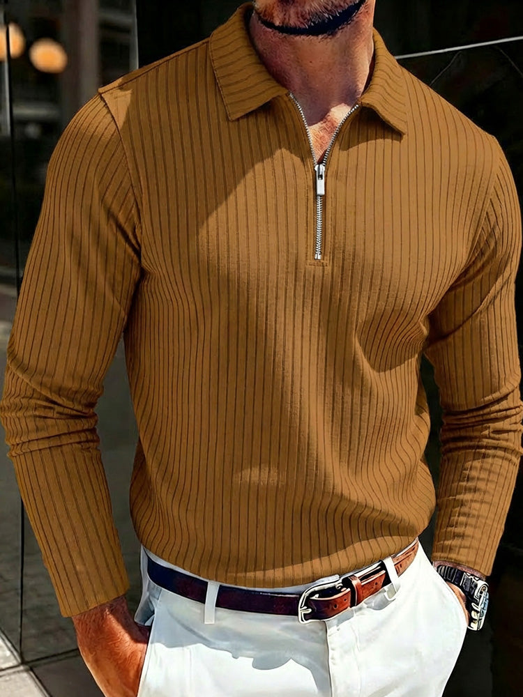 Long Sleeve Quarter Zip Ribbed Polo Shirt