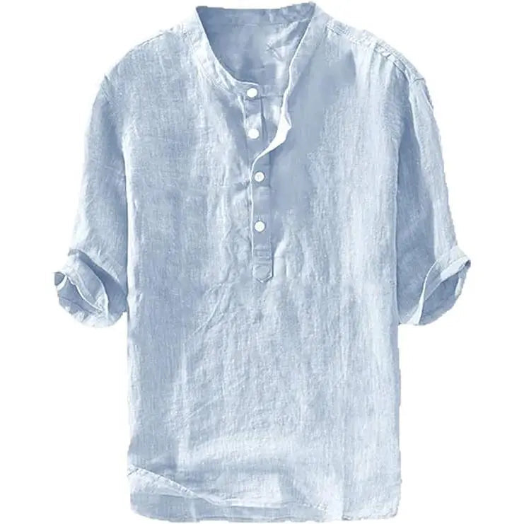 Camisa de lino para hombre - Algodón casual de manga 3/4