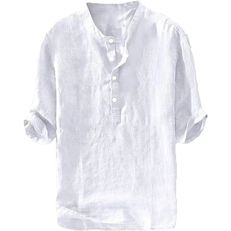 Camisa de lino para hombre - Algodón casual de manga 3/4