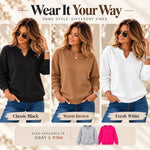 Cotton V-Neck Pullover Sweatshirt