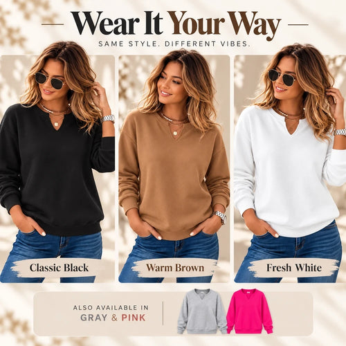 Cotton V-Neck Pullover Sweatshirt