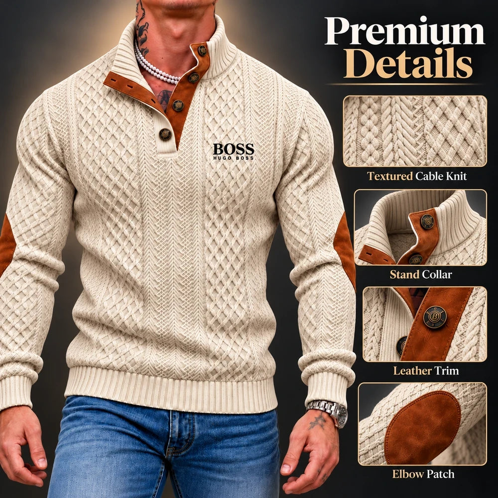 Men's Heritage Textured Knit Sweater with Button Neck