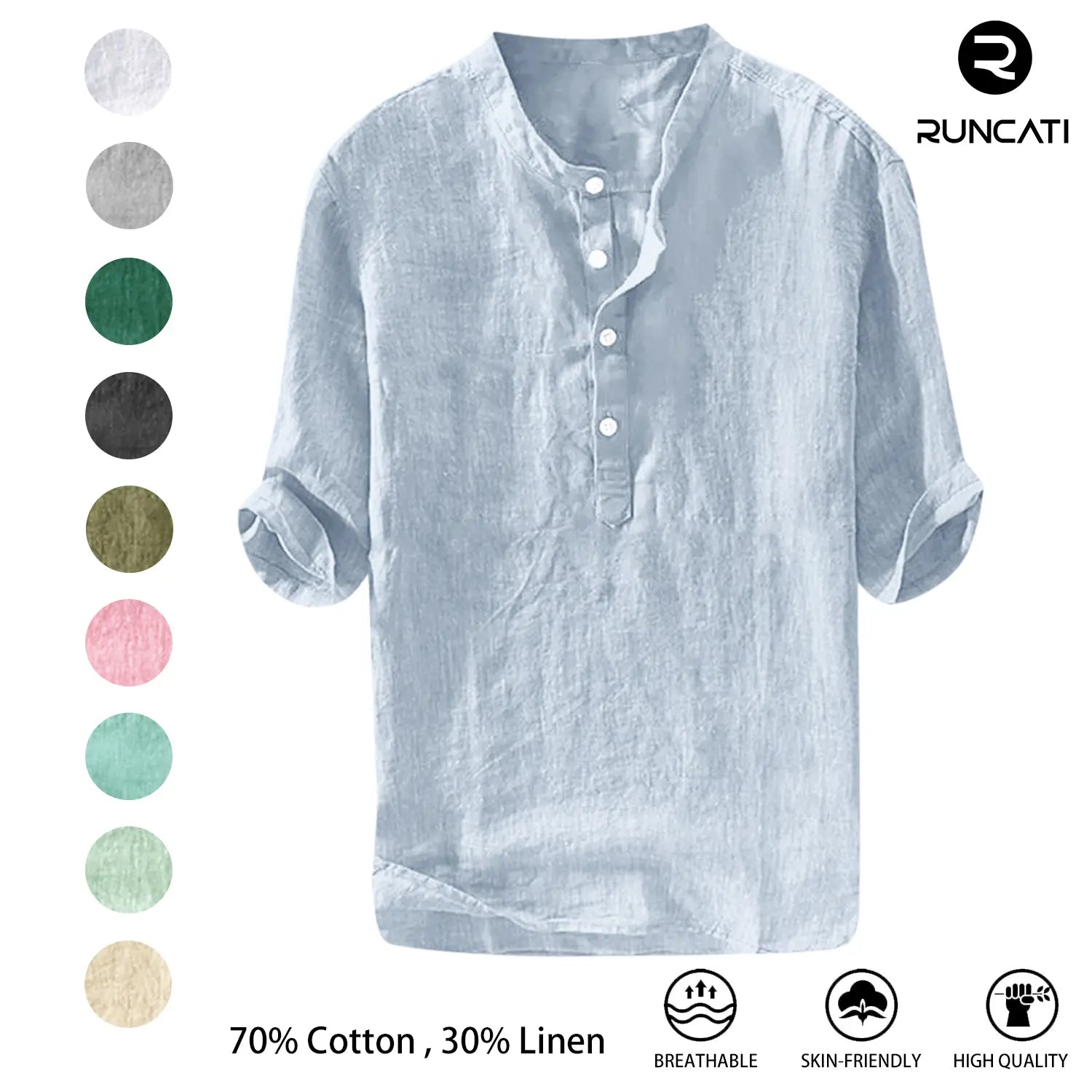 Camisa de lino para hombre - Algodón casual de manga 3/4