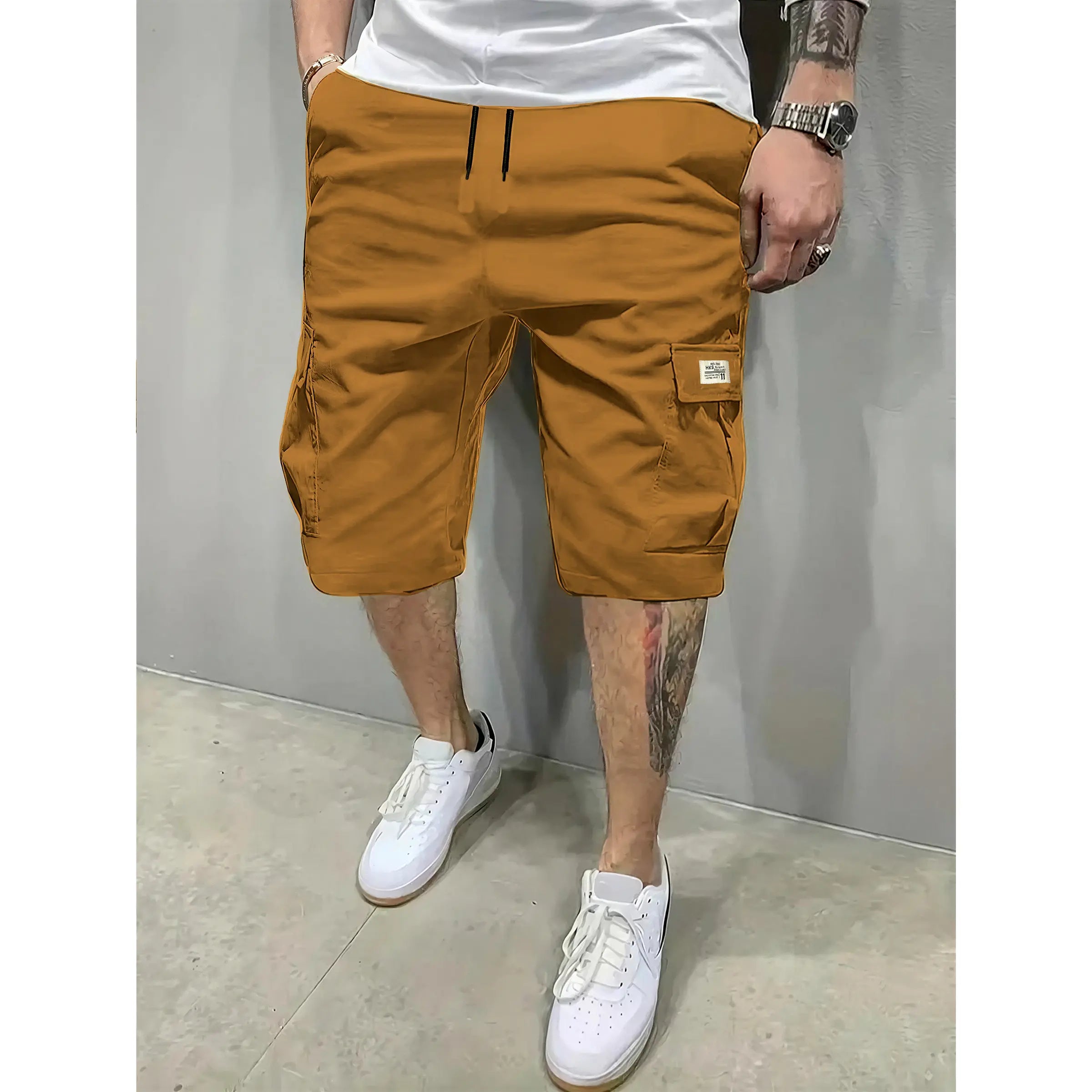 Pantalones cortos transpirables para hombre con cordón y bolsillos