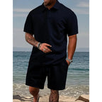 Men’s Casual Polo Shirt & Drawstring Shorts Set