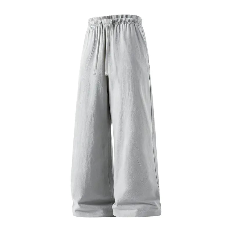 Pantalones ligeros de lino y algodón con cintura de cordón