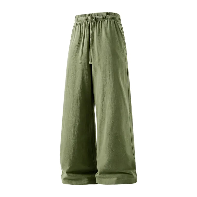 Pantalones ligeros de lino y algodón con cintura de cordón