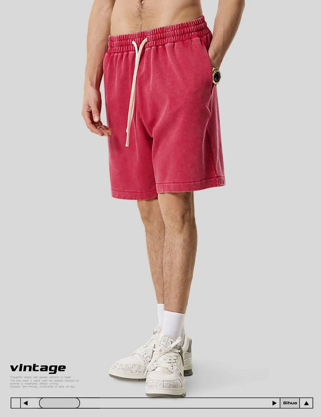 Herren-Workout-Shorts aus gewaschener Baumwolle mit Taschen