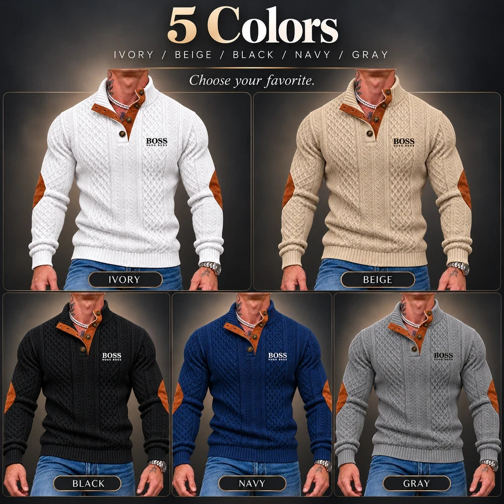 Men's Heritage Textured Knit Sweater with Button Neck