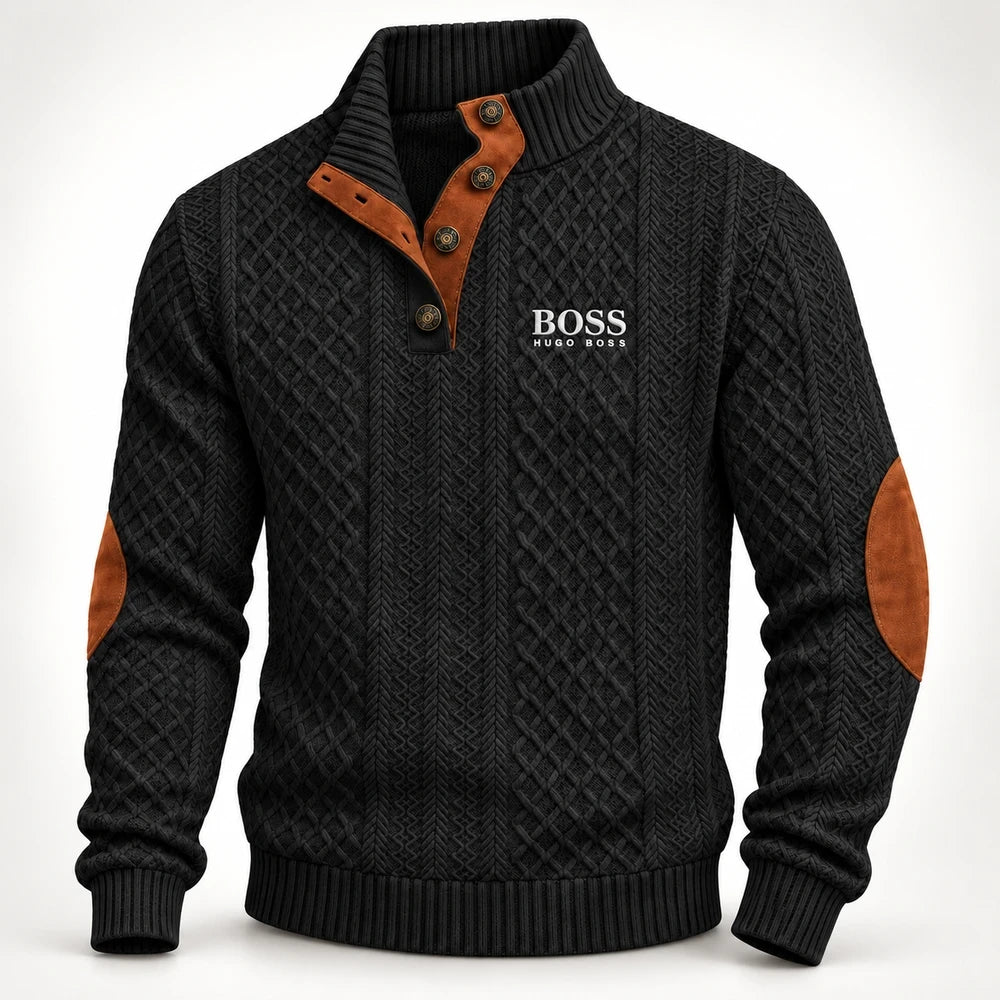 Men's Heritage Textured Knit Sweater with Button Neck