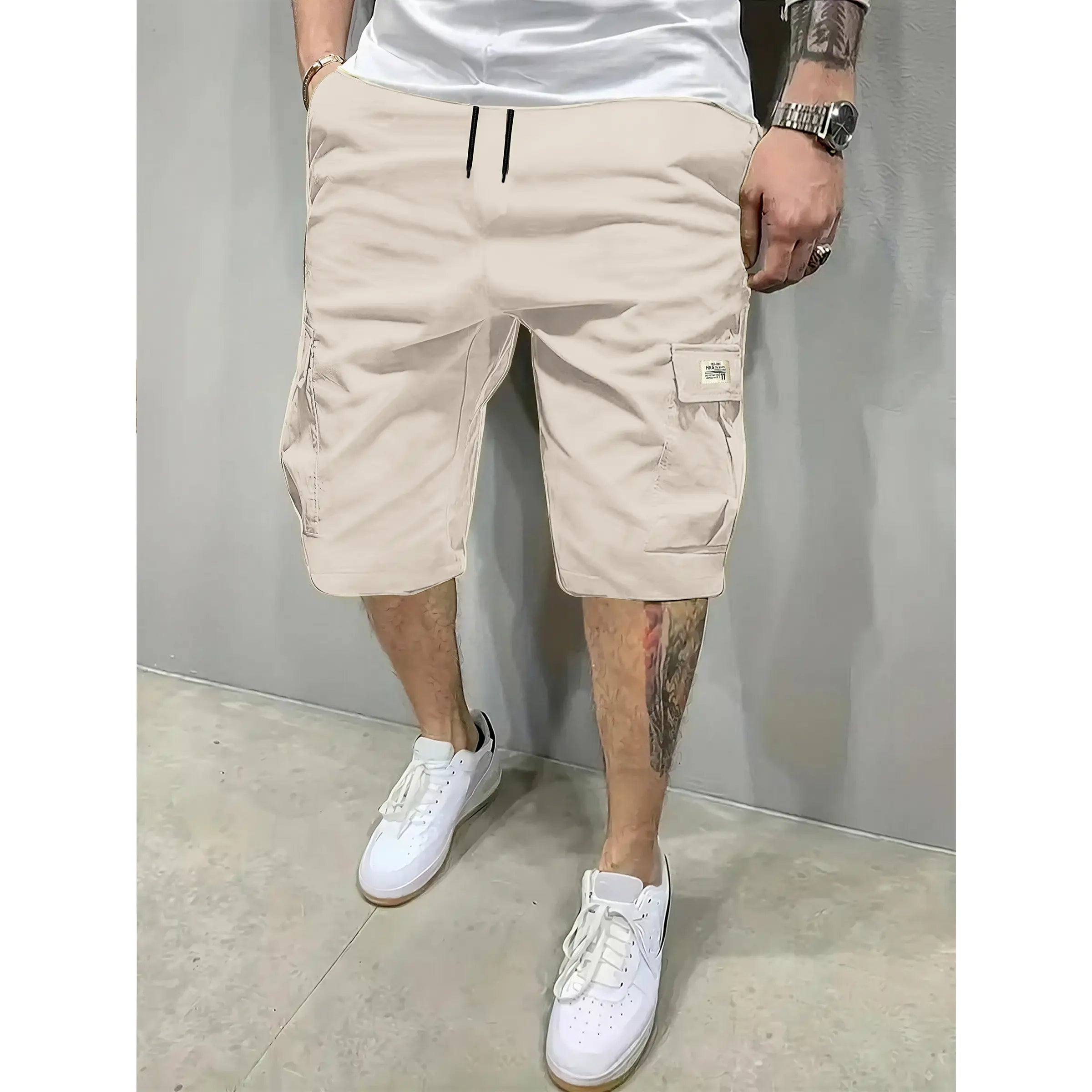 Pantalones cortos transpirables para hombre con cordón y bolsillos
