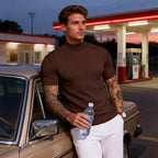 👕 LIMITED-TIME 50% OFF✨ Men's Slim Mock Neck T-Shirt – Ribbed, Short Sleeve, 6 Colors 🍁