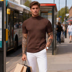 👕 LIMITED-TIME 50% OFF✨ Men's Slim Mock Neck T-Shirt – Ribbed, Short Sleeve, 6 Colors 🍁