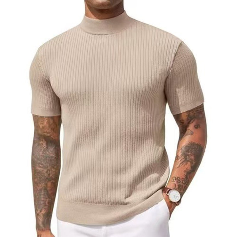 👕 LIMITED-TIME 50% OFF✨ Men's Slim Mock Neck T-Shirt – Ribbed, Short Sleeve, 6 Colors 🍁