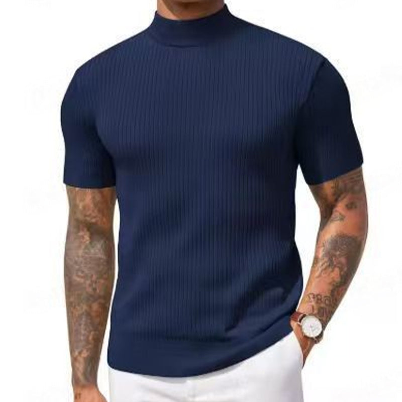 👕 LIMITED-TIME 50% OFF✨ Men's Slim Mock Neck T-Shirt – Ribbed, Short Sleeve, 6 Colors 🍁