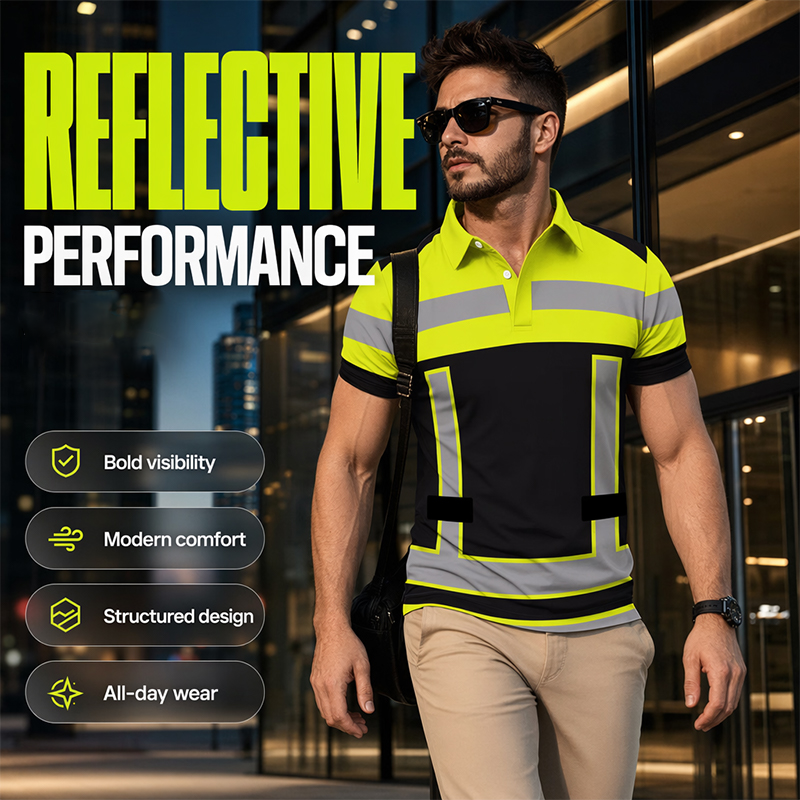 Camisa de manga corta de alta visibilidad con detalles reflectantes para hombre