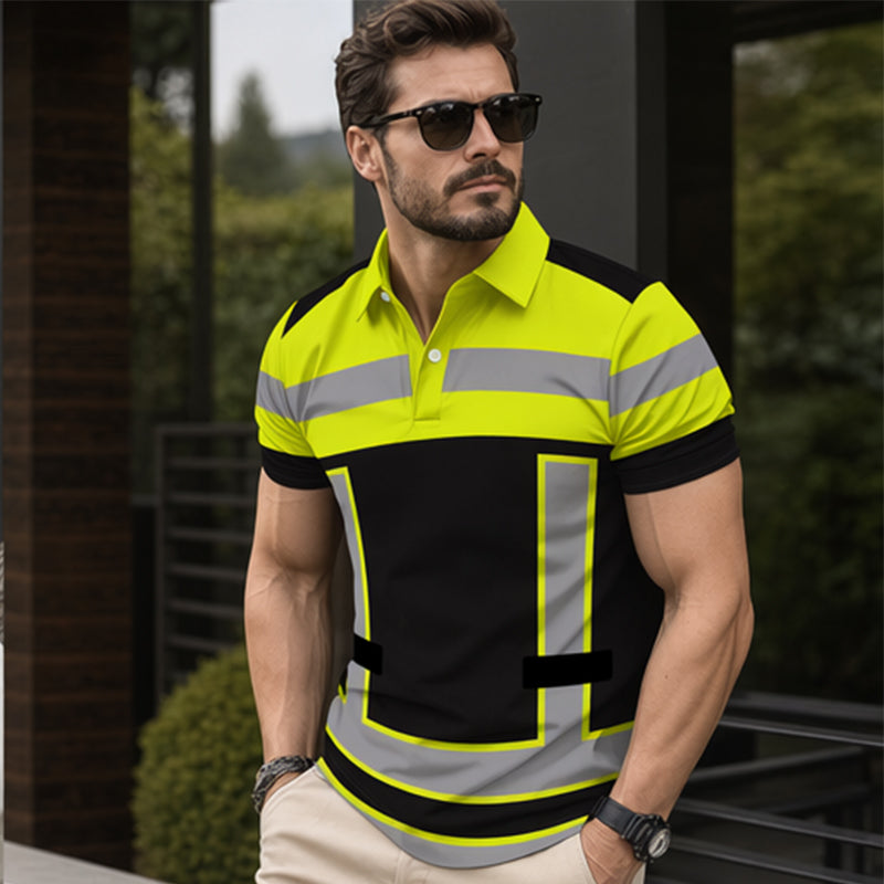Camisa de manga corta de alta visibilidad con detalles reflectantes para hombre