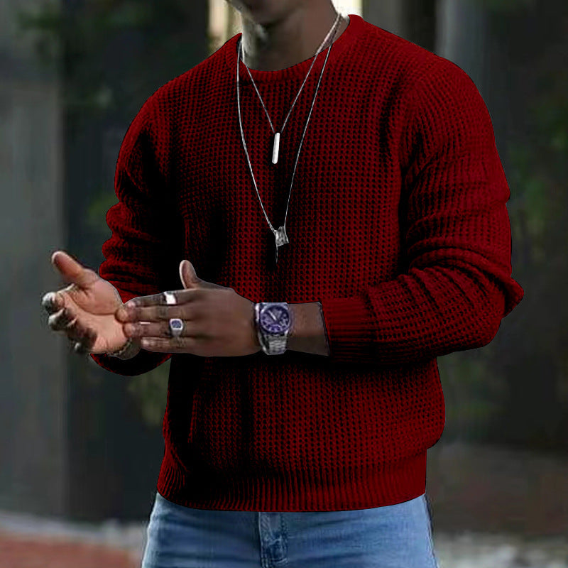 Suéter premium de cuello redondo para hombre: prenda clásica suave de manga larga con ribete acanalado