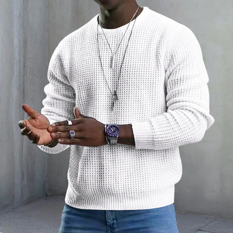 Suéter premium de cuello redondo para hombre: prenda clásica suave de manga larga con ribete acanalado